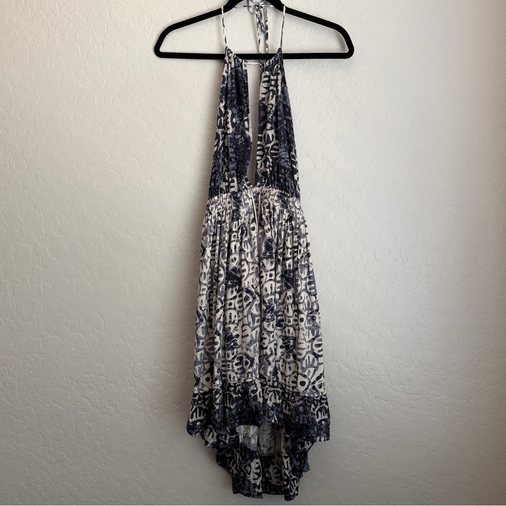 Free People Womens Beach Day Halter Mini Dress Blue Large‎ - Picture 2 of 10